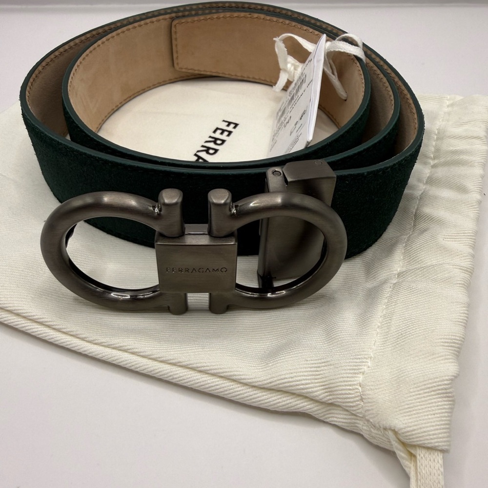 Salvatore Ferragamo Men's Green Suede Belt